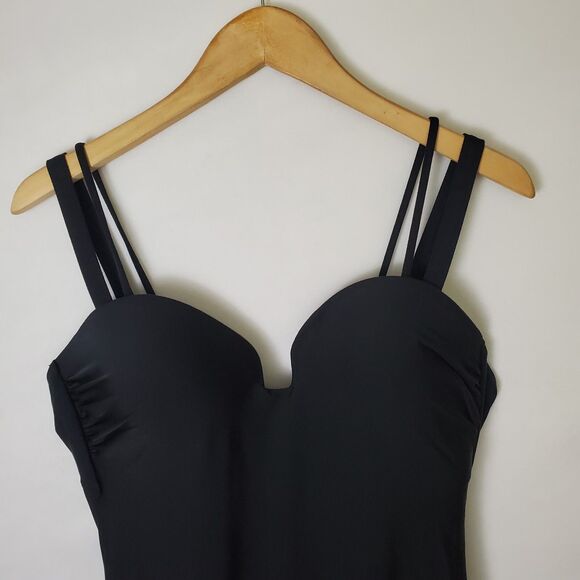 Athleta Swimsuit Size L Aqualuxe Square Plunge One Piece Black - Picture 4 of 9